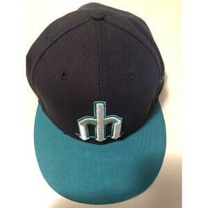 VTG Seattle Mariners New Era 59fifty Blue Green Hat Cap MLB 7 5/8 Player Hat